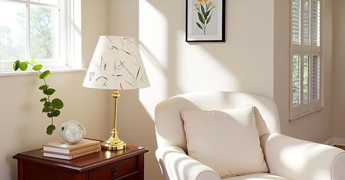 Aspen Creative 32688 Transitional Empire Shape Spider Construction Lamp Shade, Off White with Leaves and Petals in Paper, 7" Top x 13" Bottom x 9-1/2" Slant Height