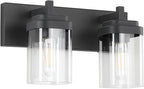 Vanity Light Fixture,2-Light Vanity Light for Bathroom,Matte Black Bathroom Vanity Lighting Over Mirror with Square Clear Glass Shade for Restroom