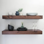 Urbandi Modern Floating Shelves 3 Inches Thick for Wall, Wide Shelves for Kitchen, Living Room, Bedroom, and Bathroom, Natural Pine Wood, Rustic Wooden Shelf, (Set of 2) (Provincial, 24Lx3Hx6D)