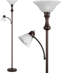 71'' Torchiere Floor Lamps for Living Room, Tall Floor Lamp for Bedroom with Adjustable Angle Arc Reading lamp, Modern Standing lamp with Glass Shade, Knob Switch, Bulb Included, Red Brown