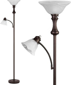 71'' Torchiere Floor Lamps for Living Room, Tall Floor Lamp for Bedroom with Adjustable Angle Arc Reading lamp, Modern Standing lamp with Glass Shade, Knob Switch, Bulb Included, Red Brown