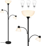 Luvkczc Floor Lamps for Living Room, 72" Tall Torchiere Floor Lamp with 8W Adjustable Reading Lights, Industrial Lamps for Living Room, Bedroom, Office, Black Tree Floor Lamp【3 Bulbs Included】