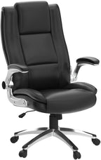 COLAMY High Back Executive Office Chair- Ergonomic Home Computer Desk Leather Chair with Padded Flip-up Arms, Adjustable Tilt Lock, Swivel Rolling Chair for Adult Working Study-Brown