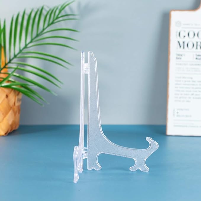 Artliving 9 Inch Clear Plastic Easels or Stand/Plate Holders to Display Pictures or Other Items at Weddings, Home Decoration, Birthdays, Tables (6 Pack)