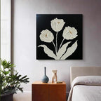 YaSheng Art-Wall Art for Living Room 100% Hand-Painted Flower Oil Painting On Canvas Black and White Thick Texture Minimalist modern Art Gallery Wrapped Framed Floral tulip Blossom Artwork for Home Bedroom 24x24inch