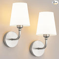Modern Wall Sconces Set of 2, Hardwired Wall Lights with Flared White Fabric Shade, Brushed Nickel Wall Lamps for Bedroom Bedside Stairway Bathroom Living Room(ETL Listed)