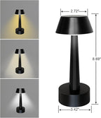 UMEXUS 2 Pack Rechargeable Small Cordless Table Lamp, LED Battery Operated Touch 3 Color Dimming Bedside Nightstand Desk Lamps Metal Portable Night Lights for Bedroom Bar Restaurant Outdoor Black