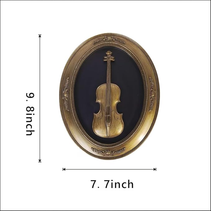Vintage Wall Sculpture,Antique Pediment,Hallway Art,Hand Painted Instrument Decoration Accent Artworks for Indoor Kitchen Bedroom Living Room Office Outdoor Garden Patio Oval (Bronze Violin)