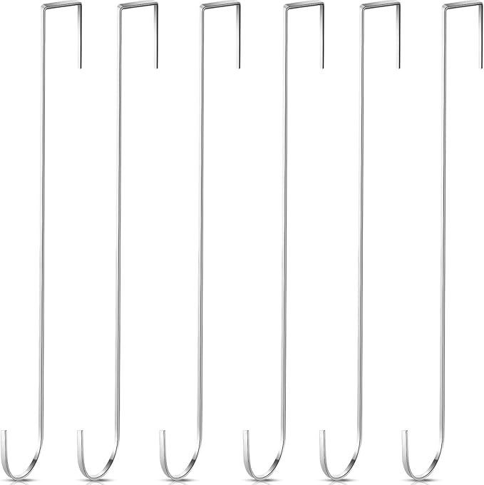 Hotop 15 Inch 6 Pcs Wreath Hangers for Front Door Over The Door Hanger Hooks Steel Wreath Doors Hangers Clothes Towel Hooks Holder for Christmas Halloween Front Decorations Welcome Sign(Silver)