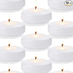 12 Pack White Floating Candles, 3 inch Unscented and Non-Dripless Wax Burning for 13-15 Hours, Floating Candles Used for Cylindrical Vases Centerpieces Parties Wedding and Home Decorations