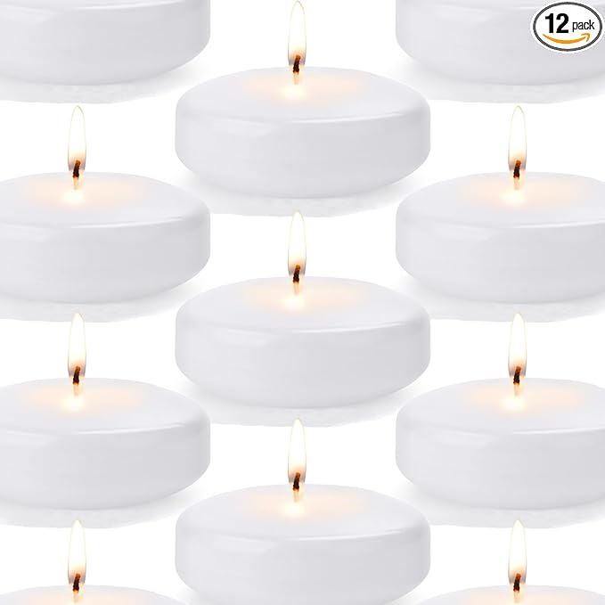 12 Pack White Floating Candles, 3 inch Unscented and Non-Dripless Wax Burning for 13-15 Hours, Floating Candles Used for Cylindrical Vases Centerpieces Parties Wedding and Home Decorations