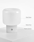 Halo Mushroom Lamp, 5W Cute Cordless Rechargeable Table Lamp with Glass Shade, 3 Color Temps LED Dimmable Ambient Lighting, Small Retro Touch Bedside Light for Bedroom Decor, White