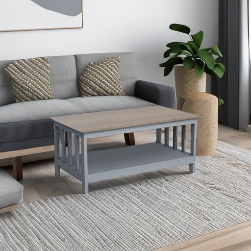 ChooChoo Grey Coffee Table, Coffee Table with Shelf for Living Room, 40 Inch