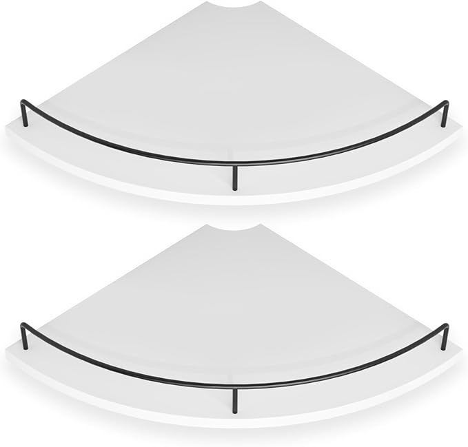 Corner Floating Shelves, Rustic Brown Wood, Set of 2, Wall Mount Storage with Guardrail for Bathroom Kitchen Living Room (White)