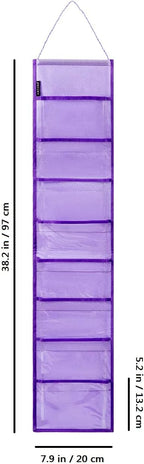 Wall Hanging Headband Organizer Ribbon Hair Hoops Storage Hairbands Hair Accessory Holder with Clear Pockets (PURPLE-8 POCKETS)