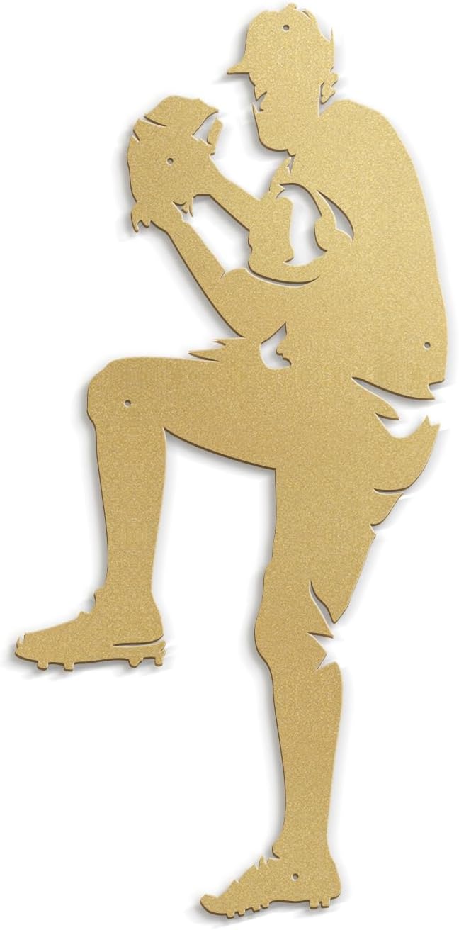 SIGNLEADER Metal Wall Art Decor - Baseball Pitcher Sport Minimalist Modern Abstract Wall Sculpture Hanging Home Decoration for Living Room, Bedroom, Bathroom, Kitchen, Studio, Outdoor - 30" Gold
