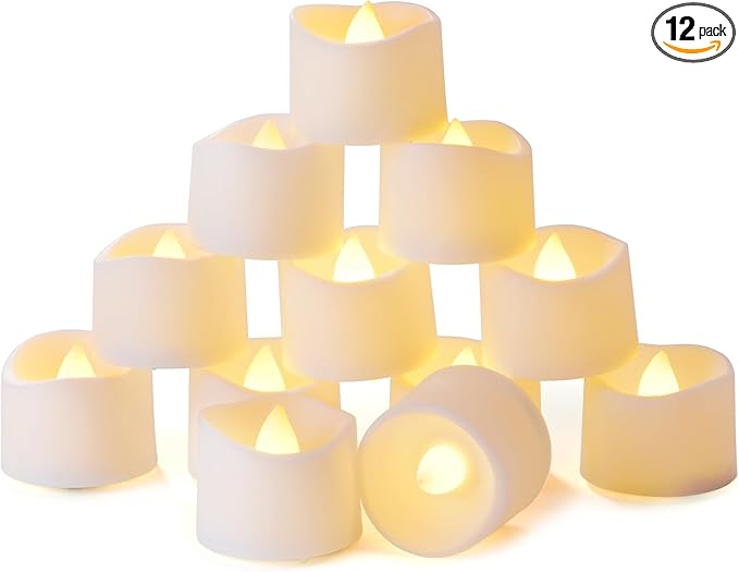 Homemory Timer Tea Lights Candles Battery Operated, 6H Timer Built-in, Auto On Daily, Flameless LED Tealight Votives for Table Centerpieces, Lantern, Holiday Decor, Warm Lamp, No Remote, 12-Pack