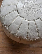Poufs&Pillows Premium Moroccan Leather Pouf - Handmade - Delivered Stuffed - Ottoman, Footstool, Floor Cushion (White)