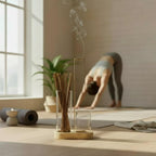 2 in 1 Glass Incense Holder for Sticks, Wooden Base Incense Burner with Metal Brush for Meditation Yoga Spa Office Home Decor Gifts(Brown,Natural Wood Color) (Natural Wood)