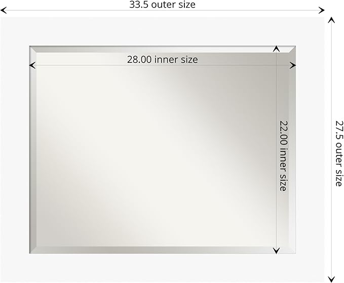Amanti Art White Wall Mirror 27x33 Basic White Rectangle Bathroom Mirror for Wall Decor Living Room, Large Casual Wood Frame, Hangs Horizonally and Vertically, Bathroom Decor, Beveled Edge