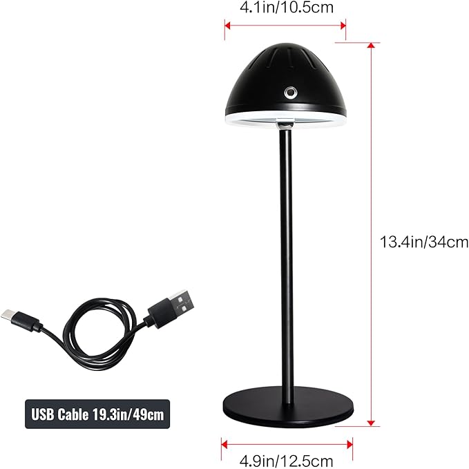 2 Pack Rechargeable Table Lamps, Cordless Bedside Touch Lamp, 3 Color Temps (3000K-6500K), Stepless Dimming, Touch Control, for Restaurant/Bedroom/Outdoor Patry/Camping