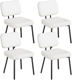 Dining Chairs Set of 4, Upholstered Mid Century Modern Kitchen Dining Room Accent Chairs with Faux Leather Cushion Seat & Metal Legs for Kitchen, Living Room (White, Set of 4)