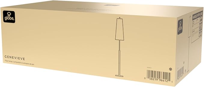 Globe Electric 61000173 63" Floor Lamp, Matte Brass, Wood Toned Accent, Long White Fabric Shade, in-Line On/Off Foot Switch, 6.7-Foot Clear Cord, 1-Light, 60W E26/Medium Base Bulb