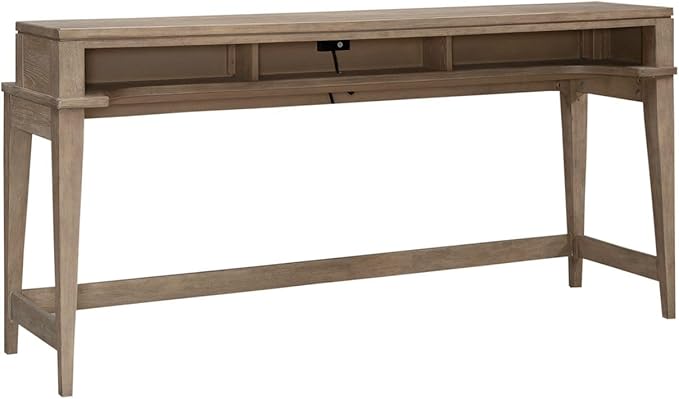 Liberty Furniture Brentwood Console Bar Table with AC, USB Charging Station for Living Room - Sandstone Oak Wood