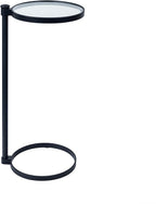 TEHOME Black Glass Drink Table Metal Martini Round Small Drink Side Table for Couch Tempered Glass C Shaped End Table for Sofa 10" diam,24.55" h