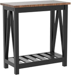 ChooChoo Farmhouse End Table, Rustic Vintage Narrow End Side Table with Storage Shelf for Small Spaces, Nightstand Sofa Table for Living Room, Bedroom Black 2 Pack