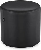 ZURI Modern Artos Round Ottoman in Black Leatherette