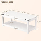 Homieasy Coffee Table with Storage Shelf, 43.3” Farmhouse Wood Coffee Tables for Living Room, Modern Center Tea Table, White