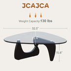 Coffee Table for Living Room Mid Century Modern Center Small Table with Glass Top and Wood, Black Transparent