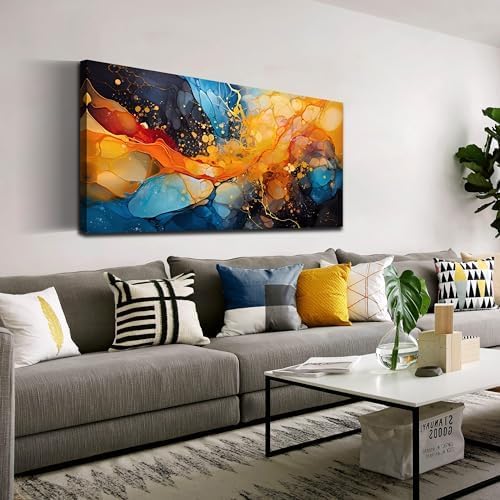 Abstract Canvas Wall Art Blue Orange Black Canvas Prints Modern Living Room Bedroom Home Office Wall Decor Framed Artwork Size 24x48