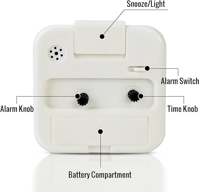 Small White Kids Desk Battery Alarm Clock, Analog Travel Clock, Quieter Bedside Clocks for Bedrooms Bathroom Living Room Kitchen Shelf
