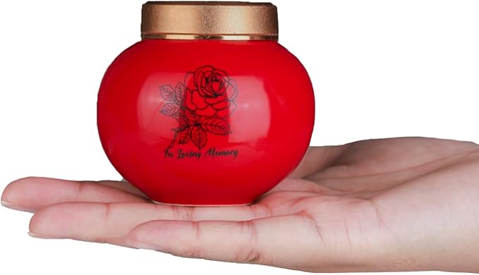 Ceramic Small Urn for Human Ashes Keepsake Mini Decorative Urn with Metal Threaded Lid Secure Seal for Adult or Pet Ashes - Red