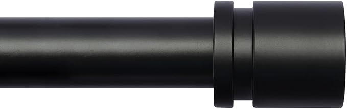 Curtain Rods for Windows 16 to 28 Inches Adjustable Length 1 Inch Diameter Window Curtain Rod with Aluminium Finials, Black