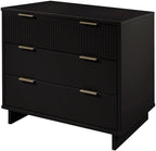 Manhattan Comfort Granville 38-Inch Solid Wood Dresser with 3 Full Extension Soft Close Drawers, Fluted Ribbed Front with Gold Metal Handles for Bedroom, Living Room, Dorm, Nursery in Black