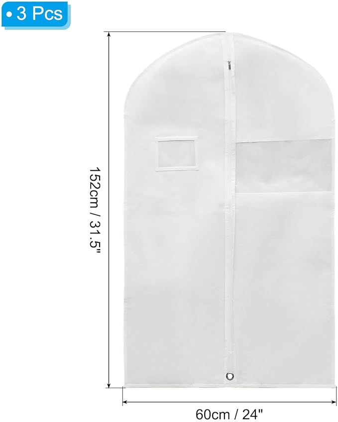 PATIKIL 60" Garment Bag, 3 Pack Breathable Suit Bag for Storage Hanging Clothes Dustproof Garment Covers for Suits Coats Dresses, White