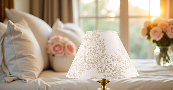 Aspen Creative 58758, Hardback Empire Transitional UNO Lamp Shade, Cream Butterfly Pattern, 4" Top x 10" Bottom x 7" Slant Height, Slip UNO 33mm