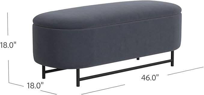 HomePop Ellipse Modern Storage Bench with Metal Legs |Homepop Home Décor|Bench with Storage for Living Room & Bedroom - Steel Blue Velvet