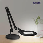 Neatfi XL Bifocal LED Magnifying Lamp – 7-Inch Acrylic Lens, 2.25x & 6X Magnification, 1,600 Lumens, Dimmable LED, Adjustable Arm, Hands-Free Close Work (Black, with Base)