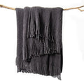 lifein Throw Blanket for Couch, Soft Boho Decor Bed Throw,Cozy Grey Knitted Chenille Small Farmhouse Lightweight Throw (Dark Grey,60 * 80")