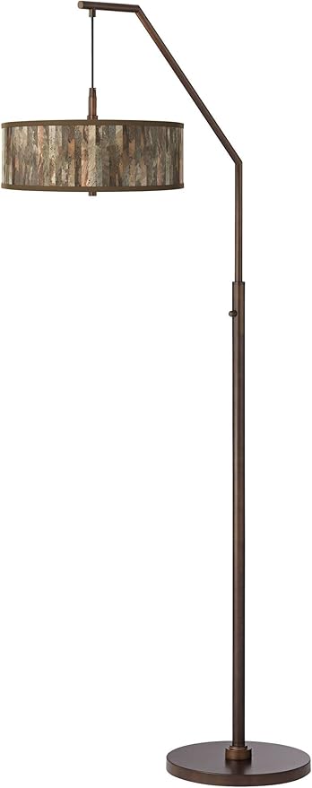 Farmhouse Rustic 71 1/2" Tall Standing Floor Lamp Large Arc Curved Downbridge Brown Metal Oil Rubbed Bronze Finish Living Room Bedroom House Reading Office Paper Bark Pattern Drum Shade