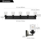 MELUCEE 5-Light Black Bathroom Light Fixtures with Clear Glass Shade, Black Vanity Lights Industrial Wall Mount Light for Bathroom Mirror, Powder Room Bedroom