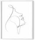 Minimalist Woman Profile Wall Art Upward Gaze Continuous Line Drawing Feminine Face 16x20 Inch Oak Wood White Framed Modern Aesthetic Print for Living Room