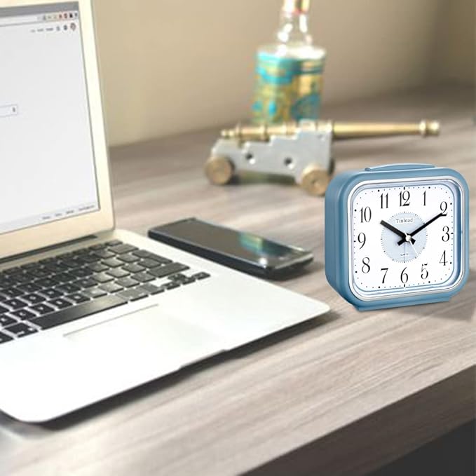 5.5" Large Analog Alarm Clock Silent Non Ticking, Gentle Wake, Beep Sounds, Increasing Volume, Battery Operated Snooze and Manual Light, Easy Set