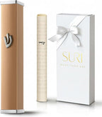 SURI Mezuzah Cover – 3.8 Inch Bronze Aluminum Jewish Door Mezuza Case with Printed Scroll, Contemporary Judaica Style, Fits a 3 Inch Scroll, Self-Stick Adhesive