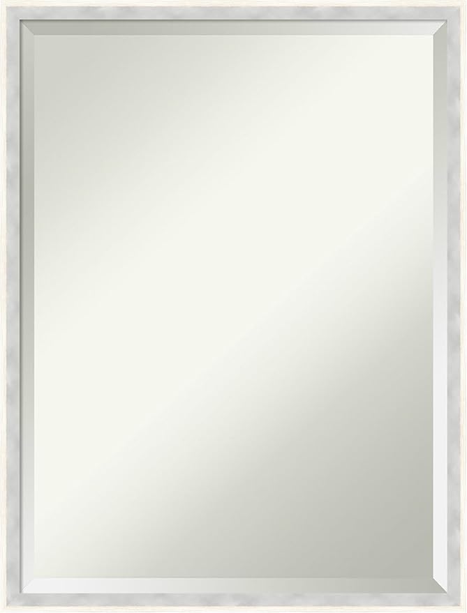 Amanti Art White Wall Mirror 25x19 Paige White Silver Rectangle Bathroom Mirror for Wall Decor Living Room, Medium Modern Wood Frame, Hangs Horizonally and Vertically, Bathroom Decor, Beveled Edge