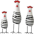 3PCS Wood Chicken Rooster Decor Figurines Set Farmhouse Rustic Home Office Decor